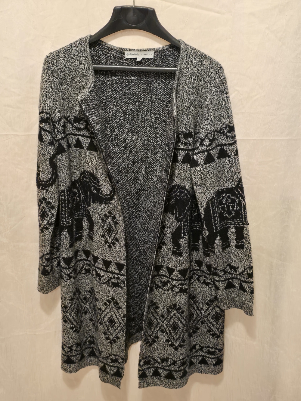 Absolutely Famous Gray and Black Elephant Open-Front Cardigan